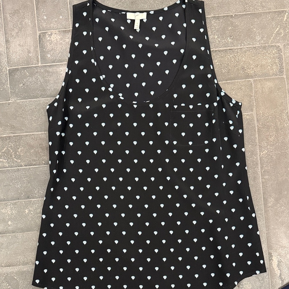 Joie Black Scoop Neck Silk Tank with Hot Air Balloon Print- Like New! Small